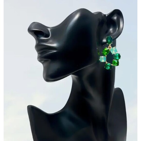 shades of green rhinestones loop earrings - Picture 3 of 4